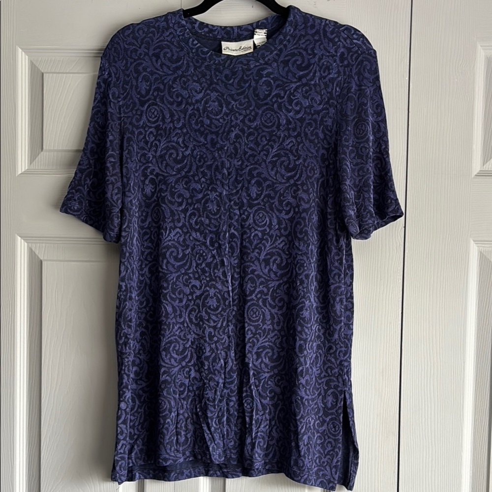 Purple Patterned Short Sleeve Top L XL